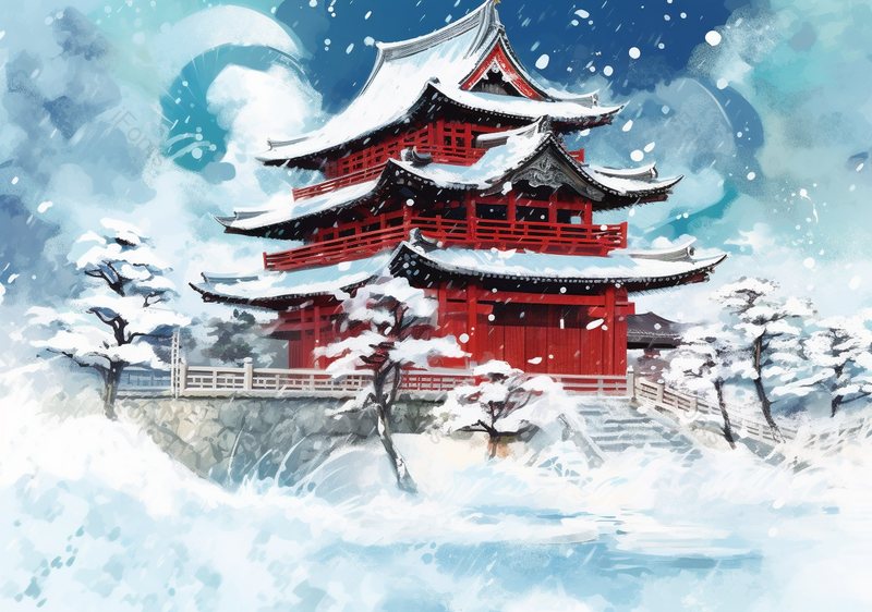 手绘大寒节气国风意境风景插画,插画/手绘图,插画/手绘图库,插画/手绘图下载,插画/手绘